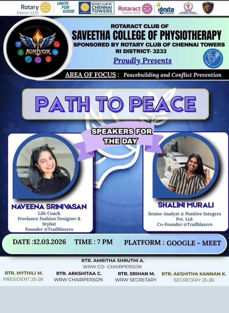 Path to Peace event poster featuring Naveena Srinivasan as a speaker